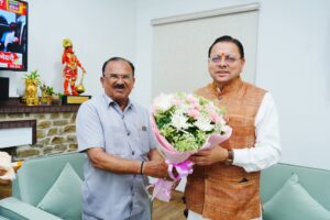 मुख्यमंत्री पुष्कर सिंह धामी से मुख्यमंत्री आवास में राजस्थान विधानसभा अध्यक्ष वासुदेव देवनानी ने शिष्टाचार भेंट की।