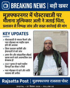 मुज़फ्फरनगर में पोस्टरबाजी पर मौलाना जुल्फिकार अली ने जताई चिंता, प्रशासन से निष्पक्ष जांच और सख्त कार्रवाई की मांग!