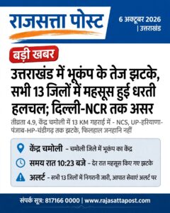 उत्तराखंड में भूकंप के तेज झटके, सभी 13 जिलों में महसूस हुई धरती की हलचल; दिल्ली-NCR तक असर